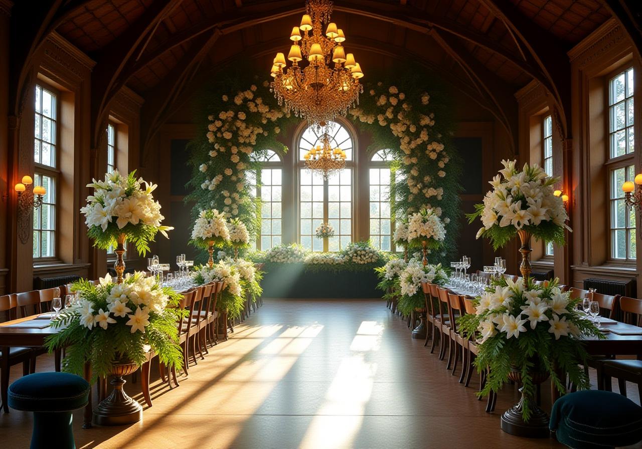 Grand floral installation in a historic manor